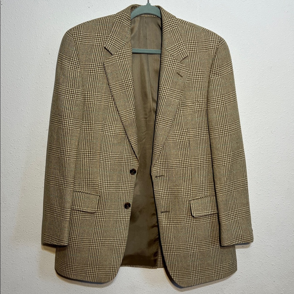 Britches Of Georgetowne Classic Tan Plaid Men's Blazer Canada Wool Silk Linen
